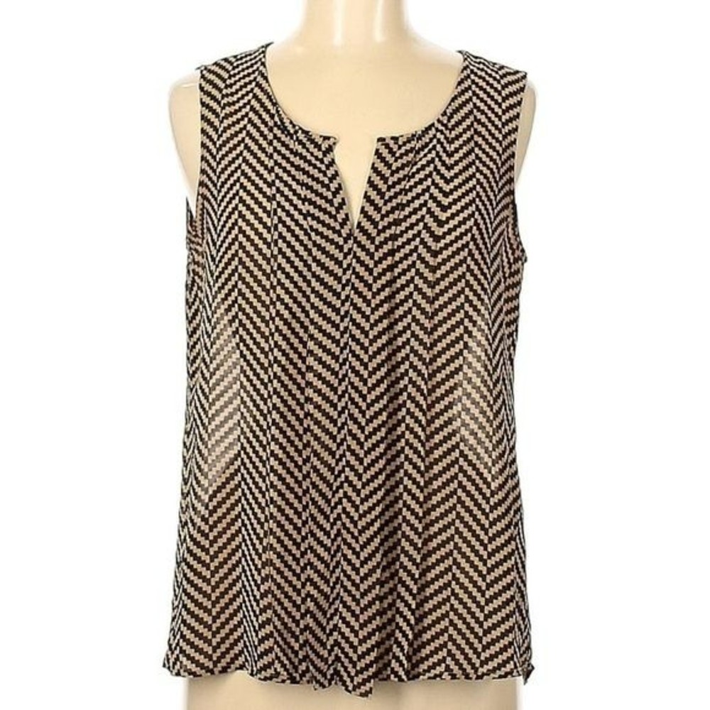 Rose & Olive black tan peekaboo front womens pleated blouse medium